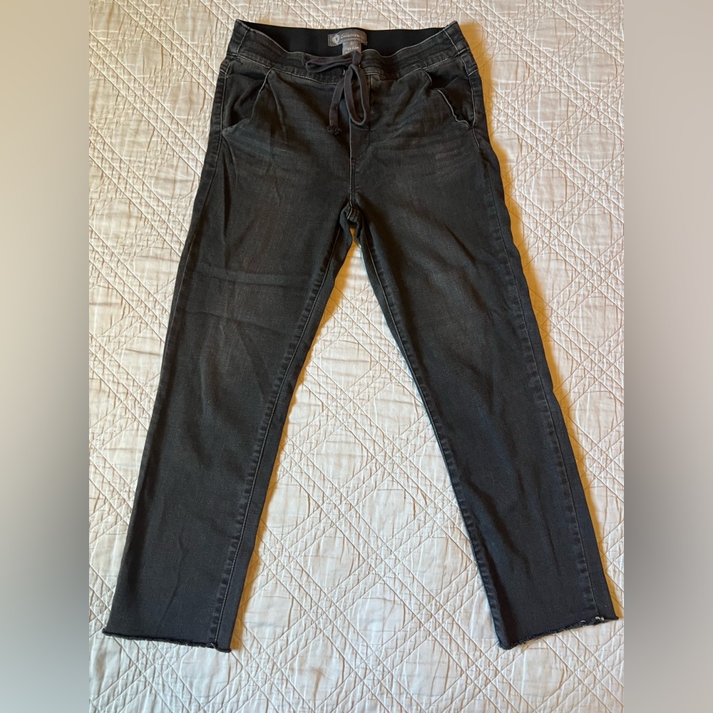 Democracy High Rise Jeans Black Drawstring Raw Hem Sculpting, Size 6